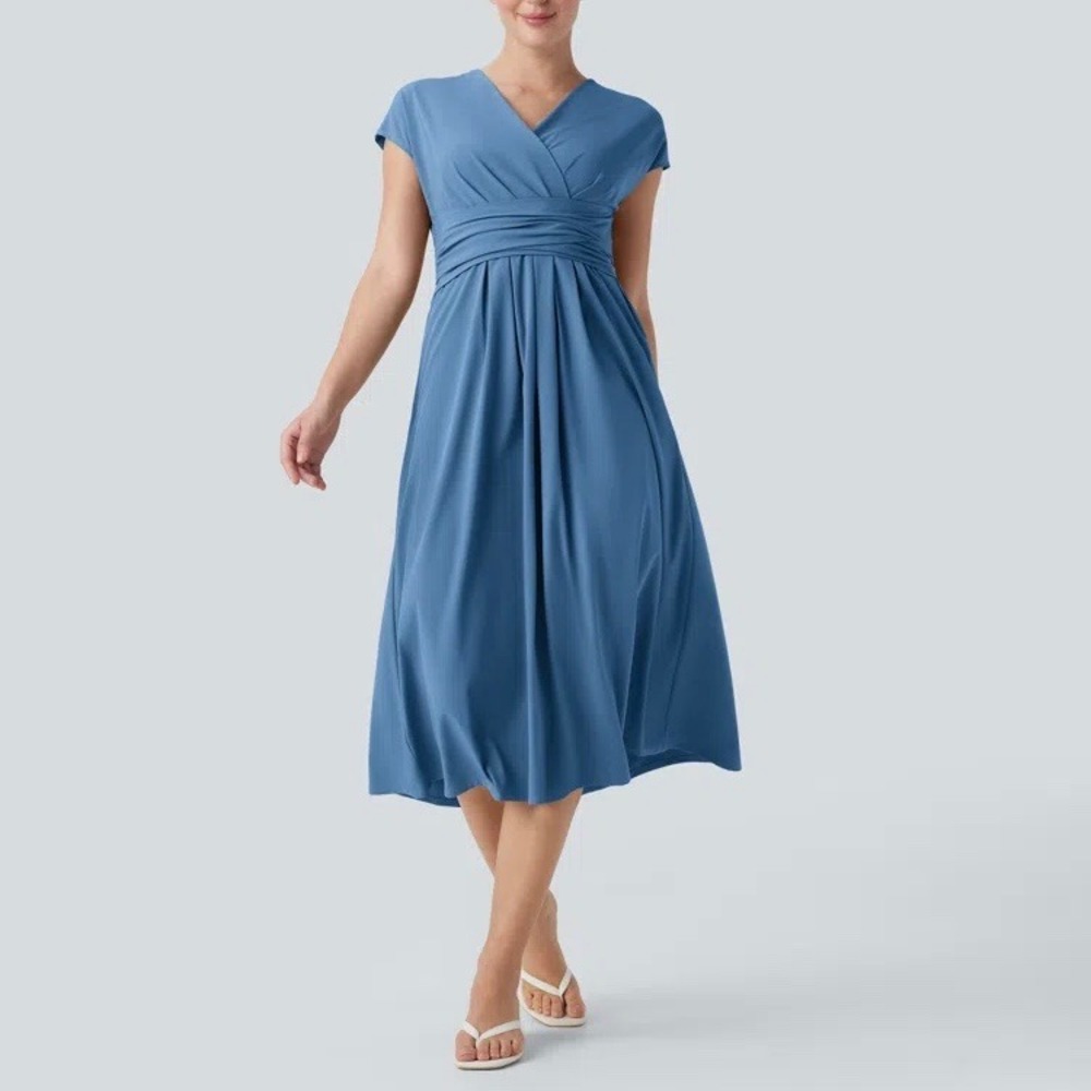 Halara Pacific Coast Blue Breezeful Tie Back Quick Dry Midi Casual Dress XL